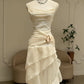 Ivory stylish elegant short mid-length chiffon party dress pleated homecoming dress nv4527
