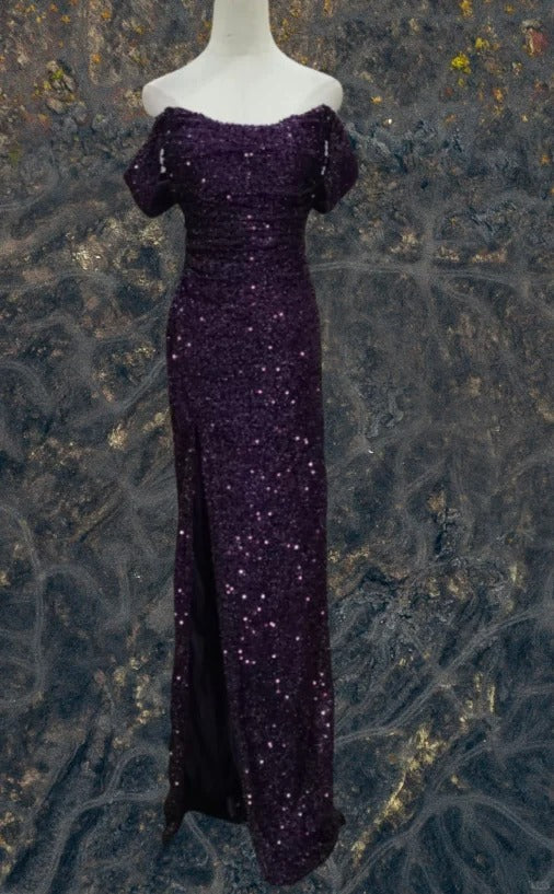 Robe de soirée longue élégante à paillettes bleu/violet scintillantes nv4924