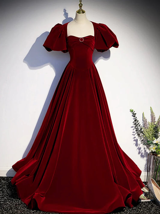 Robe de bal longue en velours bordeaux, magnifique robe de soirée dos nu avec perles nv1574