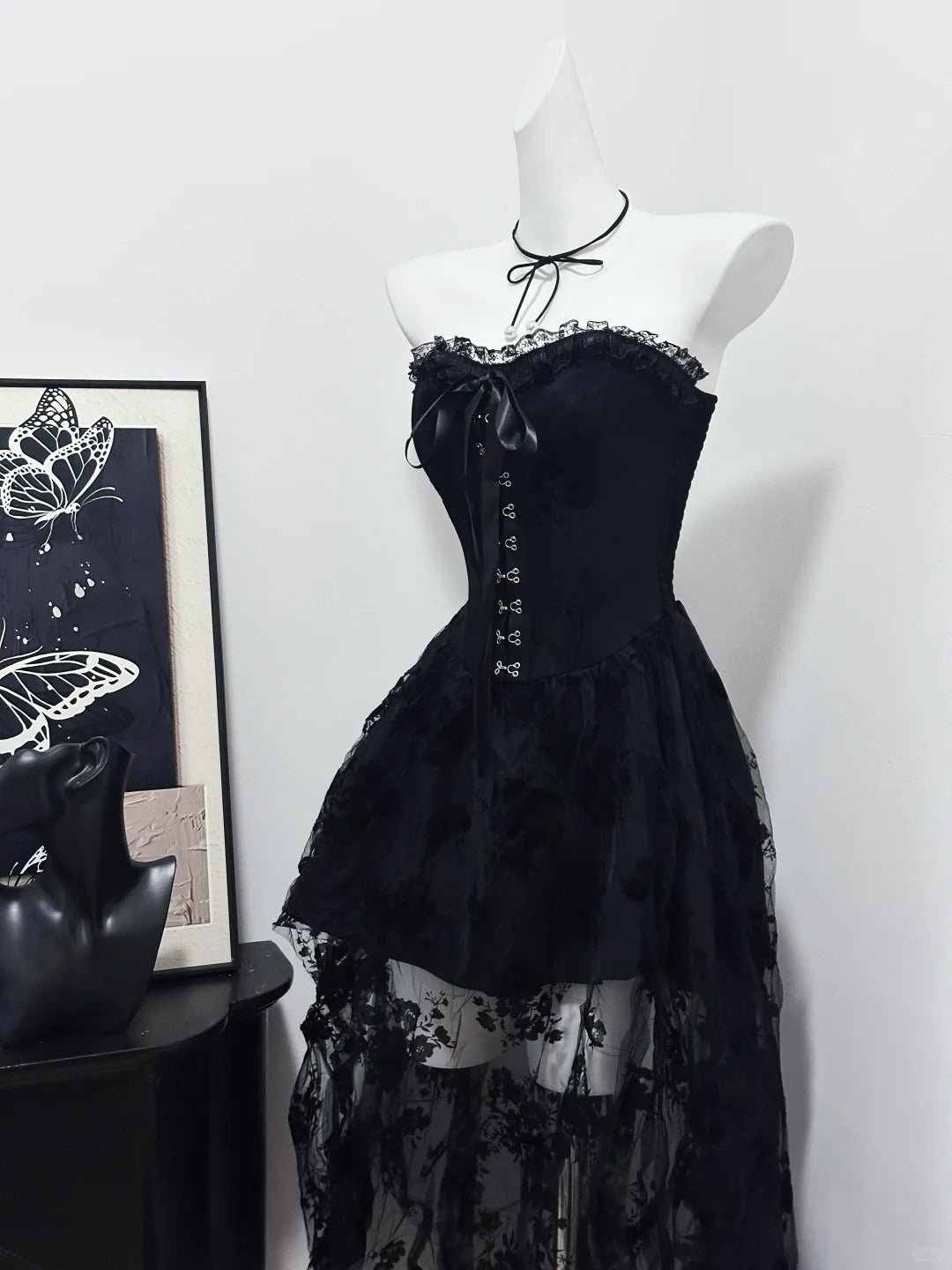 Black Vintage Elegant Delicate Lace Long Homecoming Dress Prom Dress Evening Dress Birthday Party Dress Prom Dress nv4048