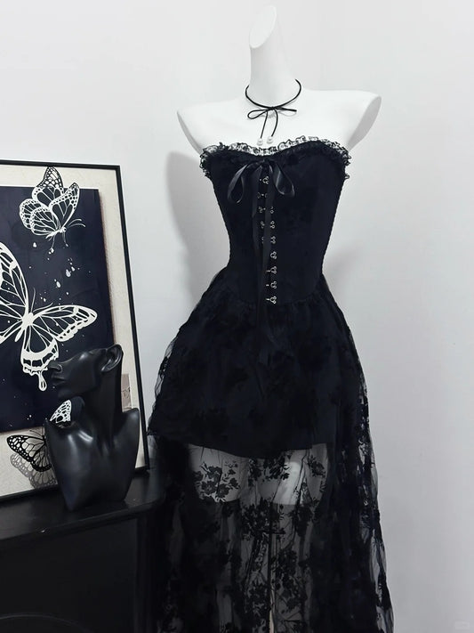 Black Vintage Elegant Delicate Lace Long Homecoming Dress Prom Dress Evening Dress Birthday Party Dress Prom Dress nv4048