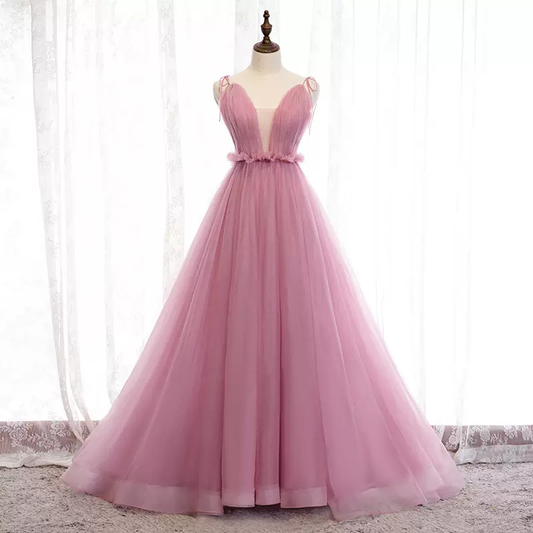 Rosa Tüll Langes Ballkleid Abendkleid nv98