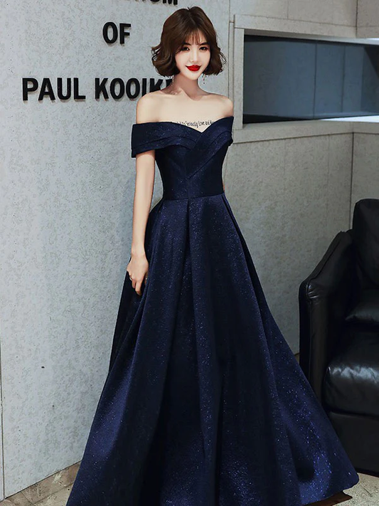 AMAZING EVENING DRESS A-LINE BATEAU NECK FLOOR-LENGTH SHORT SLEEVES LACE-UP PLEATED SATIN FABRIC EVENING DRESS nv616