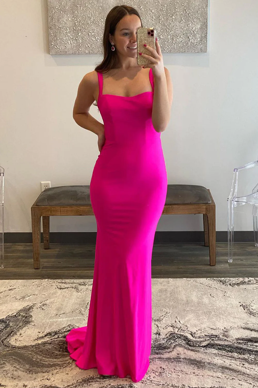 Hot Pink Satin Mermaid Prom Dress nv681