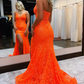 Orange Spaghetti Straps Mermaid Prom Dress nv632