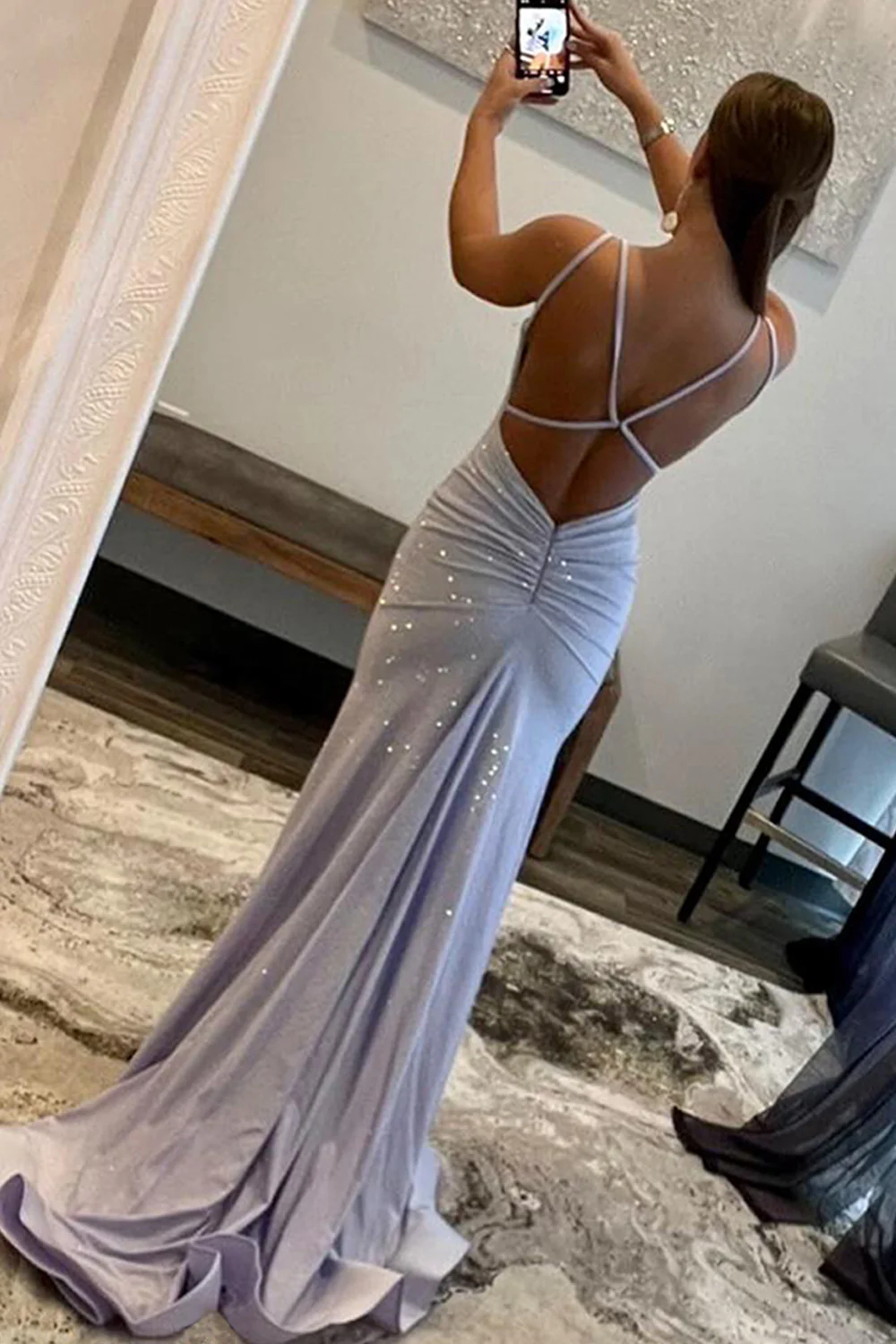 Sparkly Mermaid Spaghetti Straps White Sequins Long Prom Dress nv685