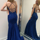 Sparkly Navy Beaded Mermaid Backless Long Prom Dress nv657