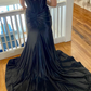 Black Corset Off the Shoulder Long Prom Dress with Slit nv684