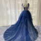 Blue Tulle Long Prom Dress, Blue Tulle Long Evening Dress nv611