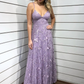 Chic Spaghetti Straps Lace Applique Lilac Long Prom Dress Evening Dress nv835