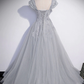 Gray tulle lace long prom dress, gray tulle lace long evening dress nv596