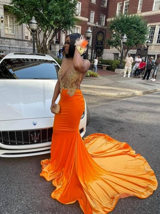 Orange Velvet Mermaid Prom Dress Sexy Evening Dress nv869
