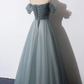 Gray blue sweetheart tulle formal dress blue evening dress nv877