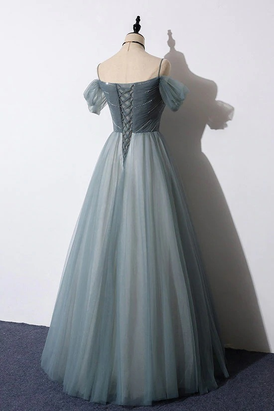 Gray blue sweetheart tulle formal dress blue evening dress nv877