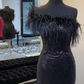 Black One Shoulder Sequins Short Homecoming Dress with Feathers  nv635