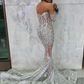 Long Sleeve Off The Shoulder Silver Prom Dresses nv839