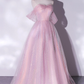 Pink Tulle Sequins Long Prom Dress, A-Line Formal Graduation Dress nv599
