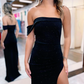 Sparkly Black Sheath One Shoulder Long Prom Dress with Slitnv654