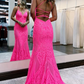 Sparkly Mermaid Backless Hot Pink Sequins Long Prom Dress nv747