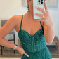 Green Spaghetti Straps Asymmetrical Prom Dress nv700