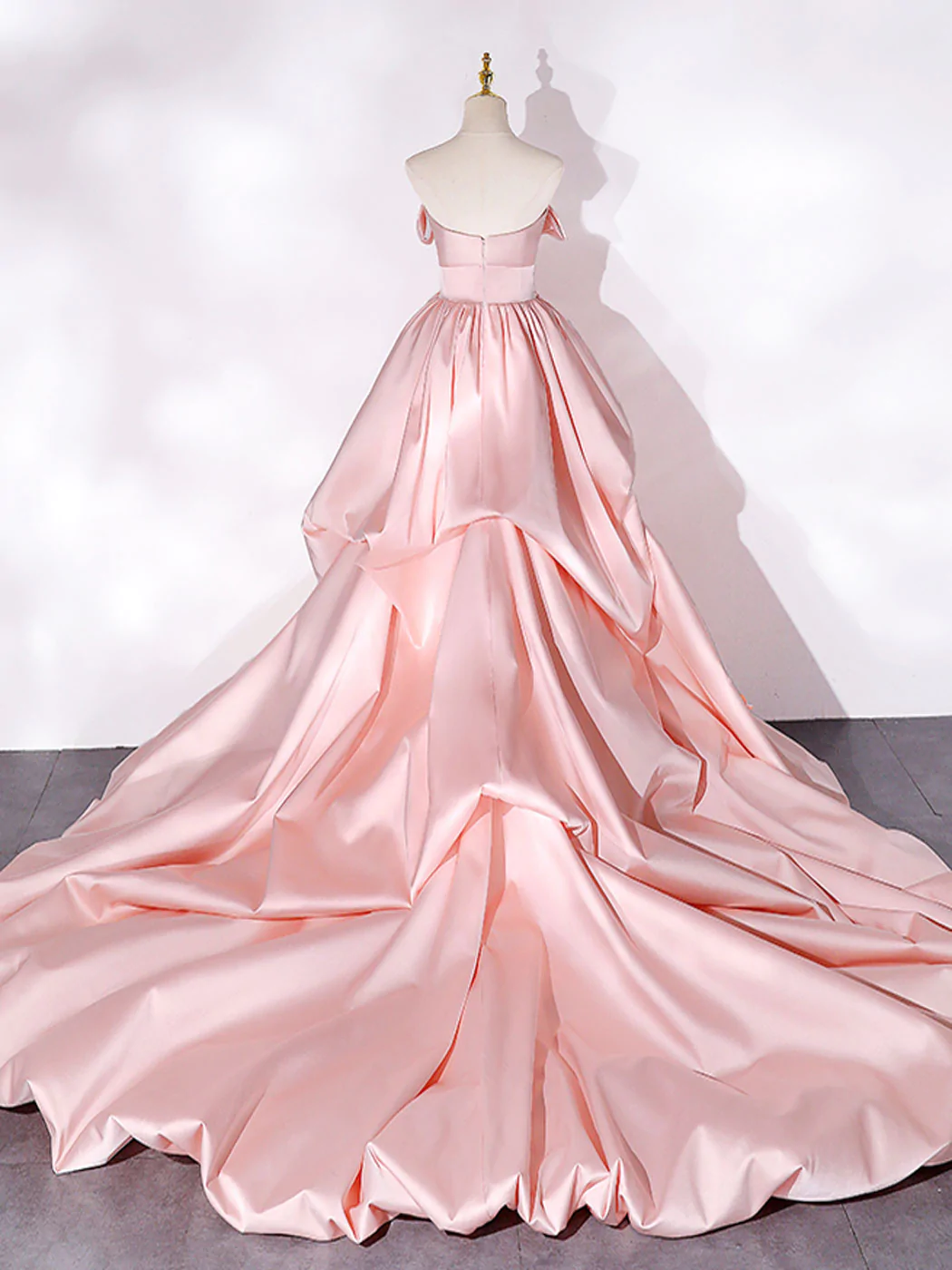 Pink Sweep Train Satin Long Prom Dress, Pink Formal Evening Dresses nv601