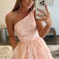 Light Pink One Shoulder Appliques Prom Dress with Pockets nv689