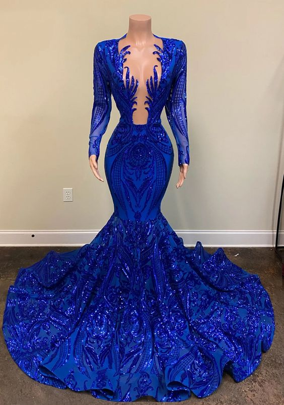 Royal blue deep v neck lace prom dressessparkly evening dresses formal dresses nv770