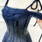 Blue Long Tulle Beaded Prom Dress, Blue Evening Party Dress nv606