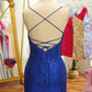 Blue Sequins Tight Backless Short Homecoming Dress nv628