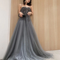 Gray Tulle Sequin Long Prom Dress Gray Tulle Formal Dress nv883