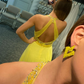 Cute A Line V Neck Straps Yellow Chiffon Prom Dresses with Beading, Split Party Dresses nv783