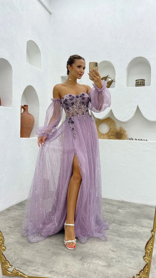 Robe de bal de fée fantaisie, robe de bal en tulle corset, robe d'occasion, robe de mère de la mariée violette, robe bustier formelle nv795