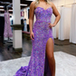Sparkly Mermaid Lavender Velvet Sequins Prom Dresses nv787