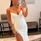 White Satin Mermaid Prom Dress with Beading Side Slit nv988
