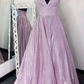 Shiny V Neck Backless Purple Long Prom Dresses, Sparkly Backless Purple Formal Evening Dresses  nv130