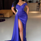 Chic Off the Shoulder Pleat High Split Purple Prom Dress Long Formal Evening Dress nv315