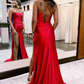 Red Straps Sheath Split Evening Formal Long Prom Dresses  nv926
