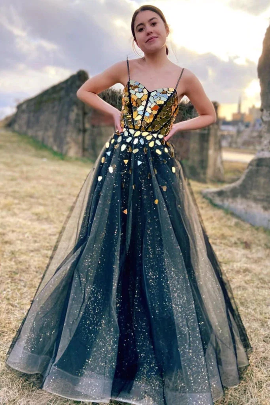 Lange Ballkleider A-Linie Spaghettiträger Formale Abendkleider Abschlusskleider nv310