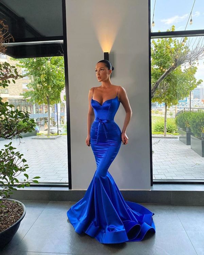 Royal Blue Long Prom Dresses,Mermaid Spaghetti Straps Evening Dresses nv222