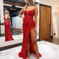 Stunning Mermaid V Neck Red Sequins Prom Dress with Appliques nv351