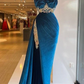 High Neck Velvet Evening Gown Stunning Prom Dress With Appliques nv505