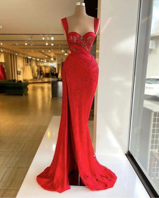 Red prom dresses, lace prom dresses, beaded prom dresses, sweetheart prom dresses nv410