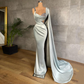 Mermaid Evening Dress Prom Gowns Sexy Beaded Stones Pleat Satin Formal Party Dresses with Long Shawl nv356