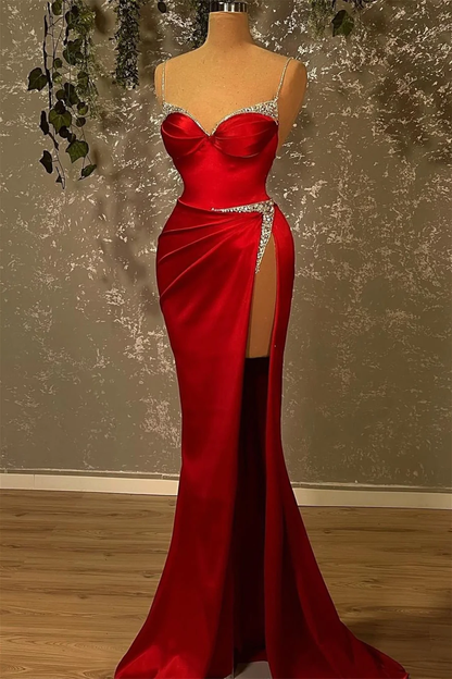 Mermaid spaghetti strap sweetheart floor-length sleeveless sequined high split prom dress  nv144