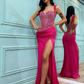 Fuchsia Straps Mermaid Prom Dress Split  nv303