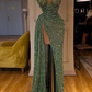 Spaghetti-starps shinning sequins mermaid prom dress with split nv156