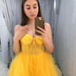Fashion Yellow Tulle Prom Dress A Line Sleeveless Prom Gown nv976