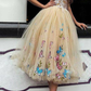 Elegant Strapless Sweetheart Appliques Tulle Tea Length Prom Dresses nv528