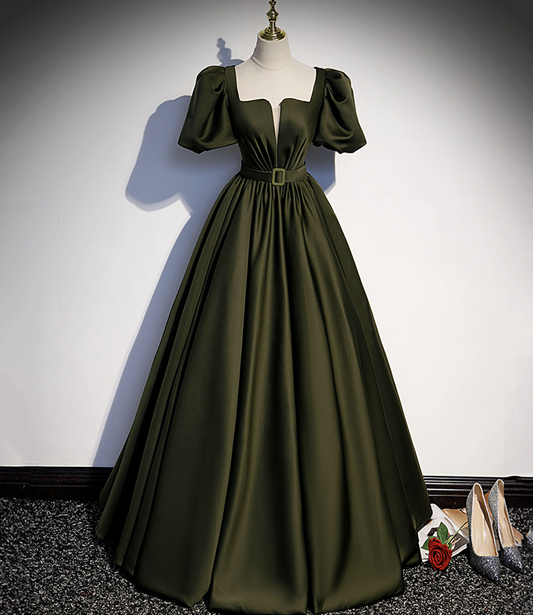 ROBE DE SOIRÉE LONGUE EN SATIN VERT ROBE DE SOIRÉE LIGNE A nv390