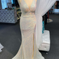 Plung V-Neck Ivory Mermaid Prom Dress with Slit nv995